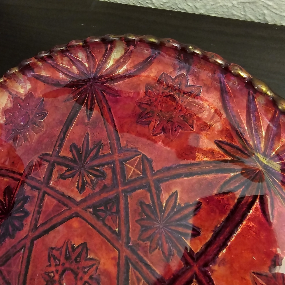 HANDCRAFTED Upcycled Deep Etched Glass Platter HANDPAINTED Tabletop ART Decor - Picture 12 of 17